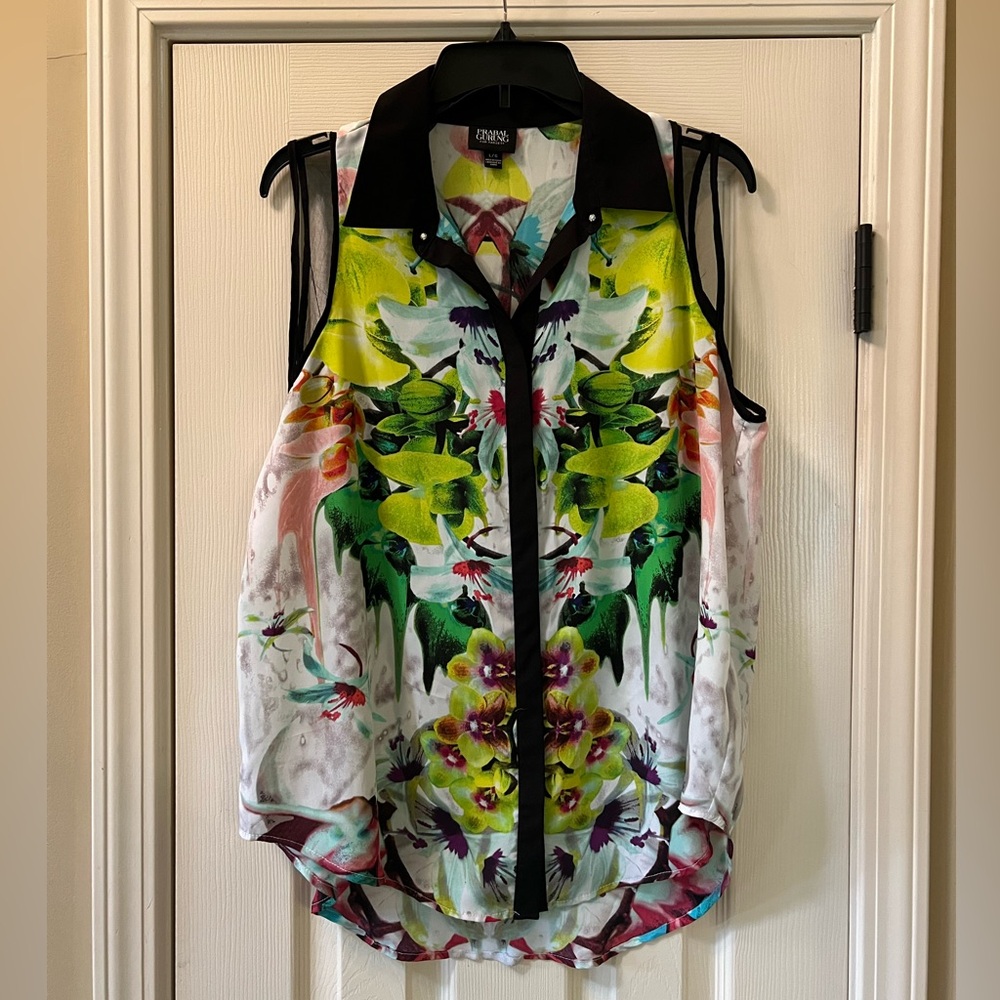 Prabal Gurung x Target Women's Sleeveless Blouse Black and Green Floral Size L